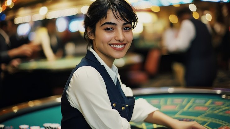 Tampilan studio live dealer European Roulette dengan roda berkamera multi